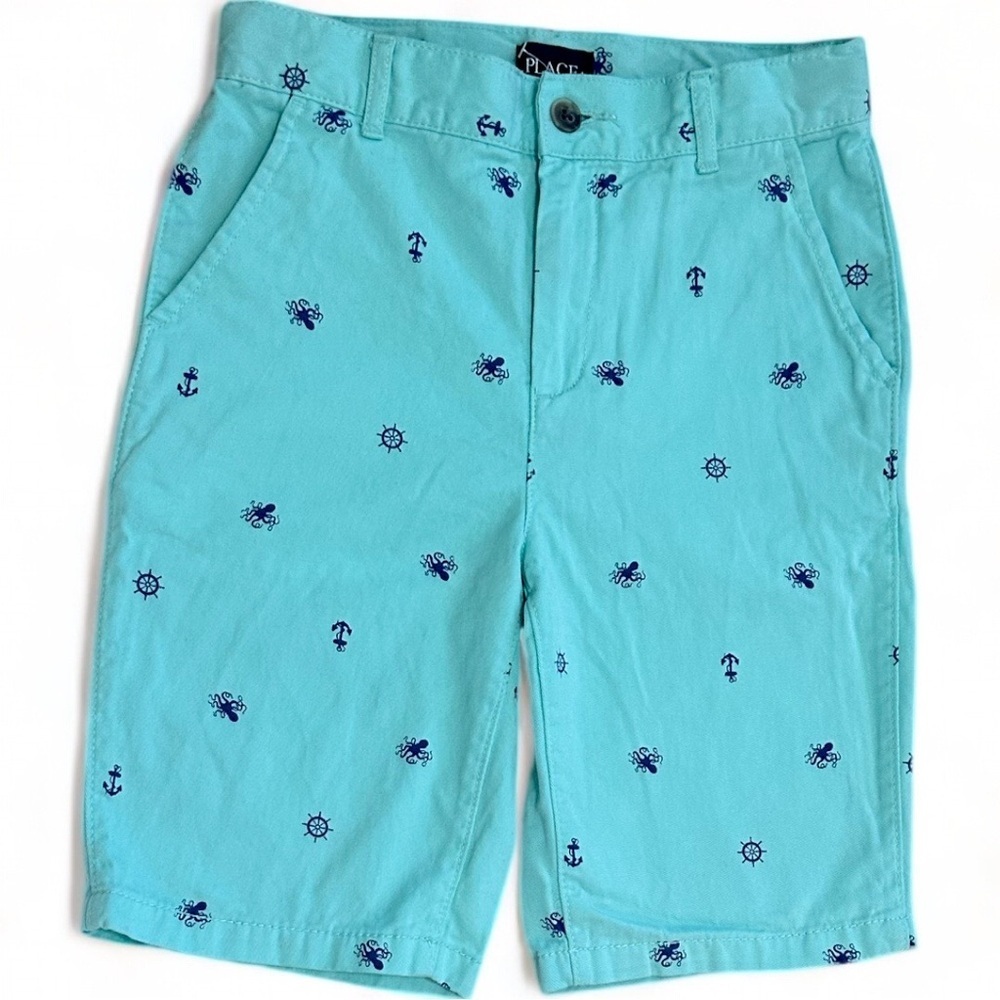 Place Aqua Nautical Print Shorts Anchor Crab Boys Size 10